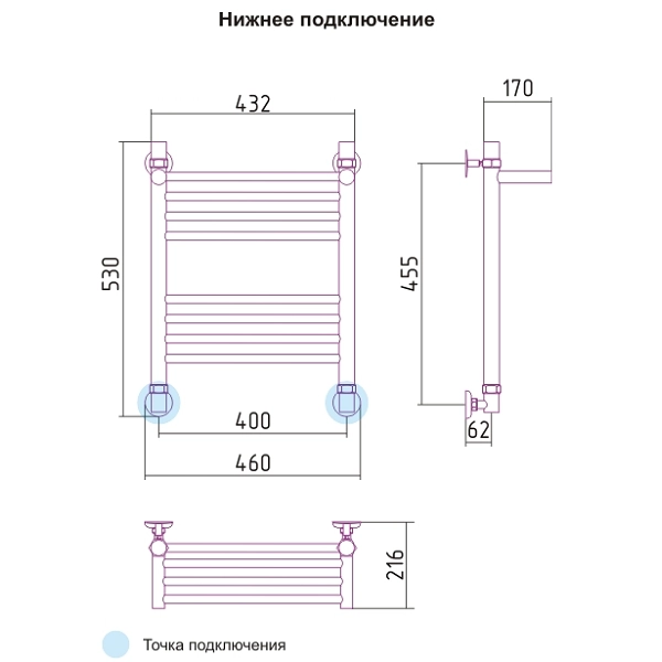 Водяной полотенцесушитель Сунержа Богема с полкой+ 500x400