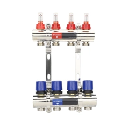 Коллекторная группа с расходомерами Varmega VM15404 ВР 1″, на 4 контура 3/4″ EK, латунь