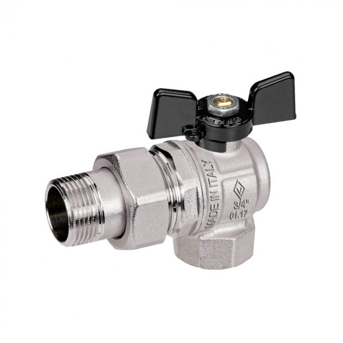 Кран шаровый угловой Bugatti New Jersey 1/2" НР-ВР, 994, полнопроходной, ручка-бабочка с разъемным соединением
