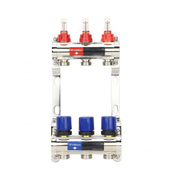 Коллекторная группа с расходомерами Varmega VM15403 ВР 1″, на 3 контура 3/4″ EK, латунь