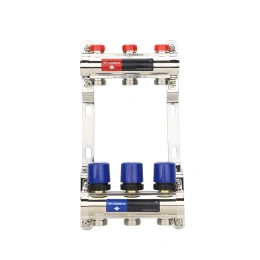 Коллекторная группа для отопления Varmega VM15803 ВР 1″, на 3 контура 3/4″ EK, латунь