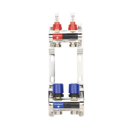 Коллекторная группа с расходомерами Varmega VM15402 ВР 1″, на 2 контура 3/4″ EK, латунь