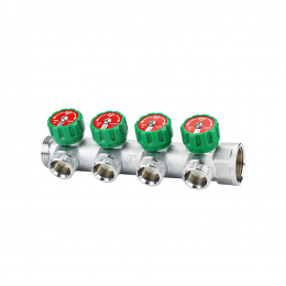 Коллектор регулирующий Varmega VM14624, 1″, на 4 выхода 1/2″, хромированный