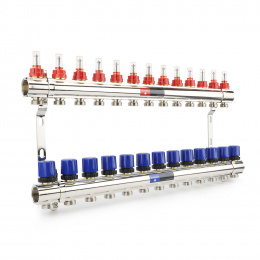 Коллекторная группа с расходомерами Varmega VM15413 ВР 1″, на 13 контуров 3/4″ EK, латунь
