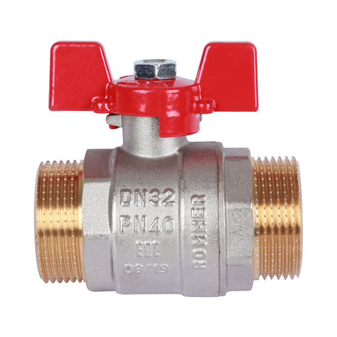 Кран шаровый Rommer 1 1/4" НР-НР, стандартный, ручка-бабочка