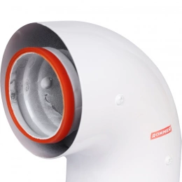 Начальный участок Rommer 90° D 60/100 (Bosch, Buderus, Navien S/C/E, Baxi ECO Nova/Classic,  Baltur, Лемакс, Fondital ) в комплекте фланец