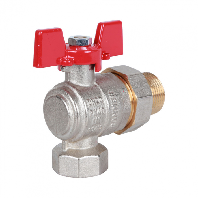 Кран шаровый угловой Rommer 3/4" ВР-НР ручка-бабочка с разъемным соединением