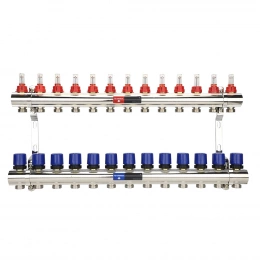 Коллекторная группа с расходомерами Varmega VM15413 ВР 1″, на 13 контуров 3/4″ EK, латунь