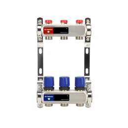 Распределительный коллектор (группа) для отопления Varmega VM15503 ВР 1″, на 3 контура 3/4″ EK, нержавеющая сталь