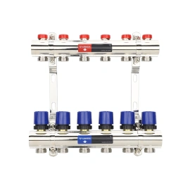 Коллекторная группа для отопления Varmega VM15806 ВР 1″, на 6 контуров 3/4″ EK, латунь