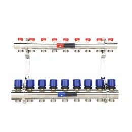 Коллекторная группа для отопления Varmega VM15809 ВР 1″, на 9 контуров 3/4″ EK, латунь