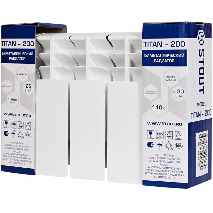 Радиатор биметаллический Stout TITAN 200 4 секций боковое подключение