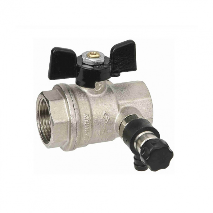 Кран шаровый Bugatti Oregon 3/4" ВР-ВР, 332, полнопроходной, ручка-бабочка, с заглушкой 1/4" и дренажным вентилем