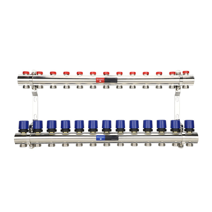 Коллекторная группа для отопления Varmega VM15813 ВР 1", на 13 контуров 3/4" EK, латунь