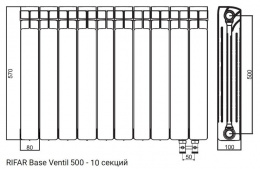 Биметалический радиатор Rifar Base Ventil 500 (правый) 10 секций