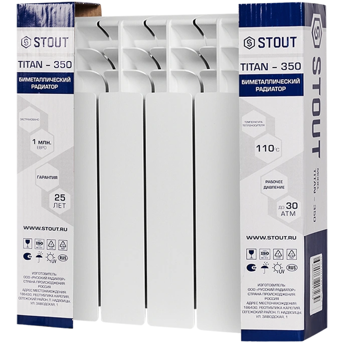 Радиатор биметаллический Stout TITAN 350 4 секций боковое подключение