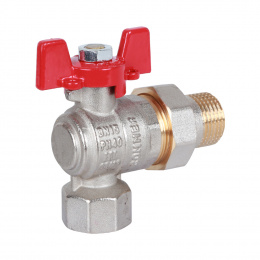 Кран шаровый угловой Rommer 1/2″ ВР-НР ручка-бабочка с разъемным соединением