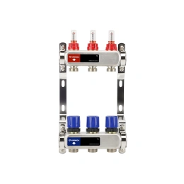 Распределительный коллектор (группа) с расходомерами Varmega VM15103 ВР 1″, на 3 контура 3/4″ EK, нержавеющая сталь