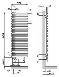 Электрический полотенцесушитель однорядный Zehnder Yucca Asymmetric YAE-130-60/RD (белый)