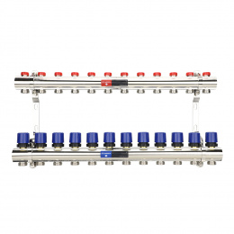 Коллекторная группа для отопления Varmega VM15812 ВР 1″, на 12 контуров 3/4″ EK, латунь