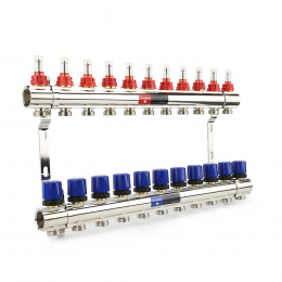 Коллекторная группа с расходомерами Varmega VM15411 ВР 1″, на 11 контуров 3/4″ EK, латунь