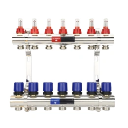 Коллекторная группа с расходомерами Varmega VM15407 ВР 1″, на 7 контуров 3/4″ EK, латунь