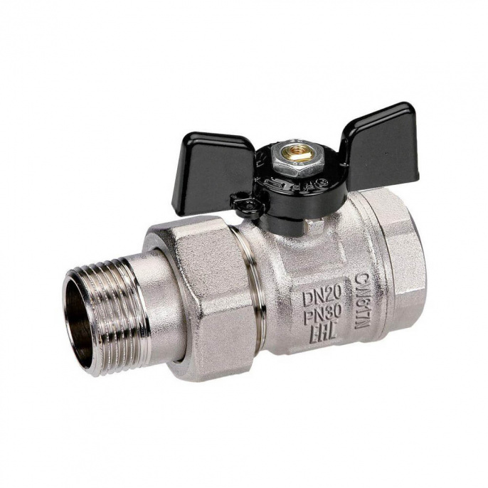 Кран шаровый Bugatti New Jersey 1/2" НР-ВР, 922, полнопроходной, ручка-бабочка с разъемным соединением