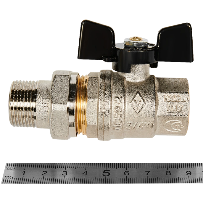Кран шаровый Bugatti Oregon 3/4" НР-ВР, 322, полнопроходной, ручка-бабочка с разъемным соединением