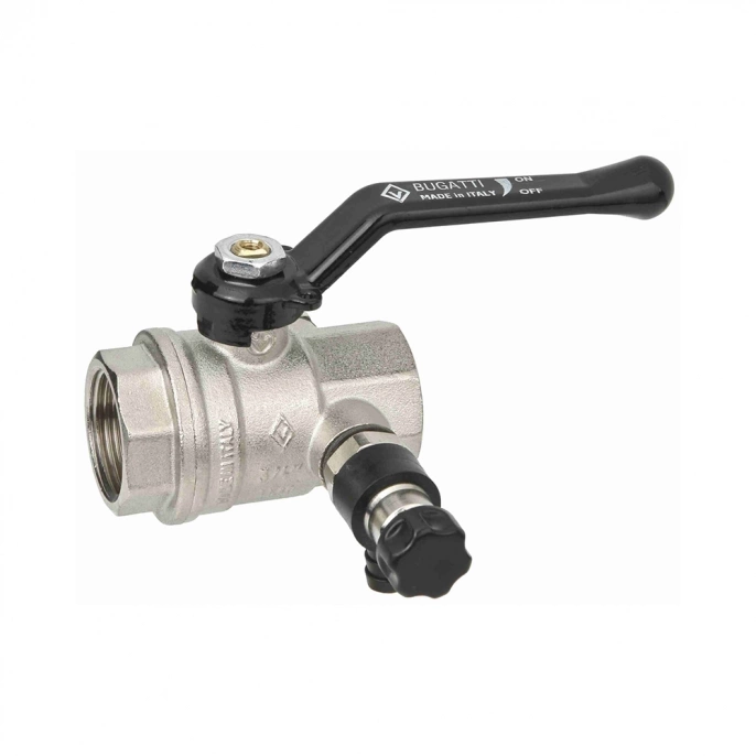 Кран шаровый Bugatti Oregon 1/2" ВР-ВР, 330, полнопроходной, ручка-рычаг, с заглушкой 1/4" и дренажным вентилем