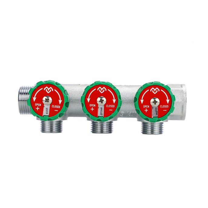 Коллектор регулирующий Varmega VM14613, 3/4", на 3 выхода 3/4"ЕК, хромированный