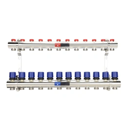 Коллекторная группа для отопления Varmega VM15812 ВР 1″, на 12 контуров 3/4″ EK, латунь