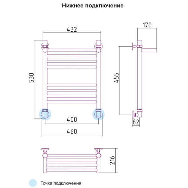 Водяной полотенцесушитель Сунержа Богема с полкой+ 500x400