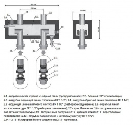 Гидравлическая стрелка для V-UK/V-MK (4,5 м3/час, 130 кВт при Т=25°С) Meibes