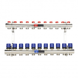 Коллекторная группа для отопления Varmega VM15811 ВР 1″, на 11 контуров 3/4″ EK, латунь