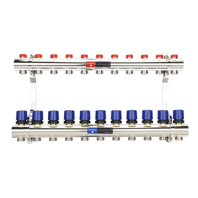 Коллекторная группа для отопления Varmega VM15811 ВР 1", на 11 контуров 3/4" EK, латунь