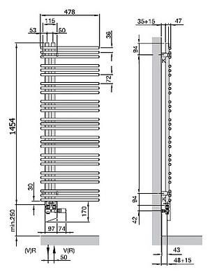 Электрический полотенцесушитель однорядный Zehnder Yucca Asymmetric YAEC-130-50/RD (хром)