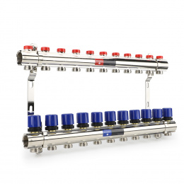 Коллекторная группа для отопления Varmega VM15811 ВР 1″, на 11 контуров 3/4″ EK, латунь