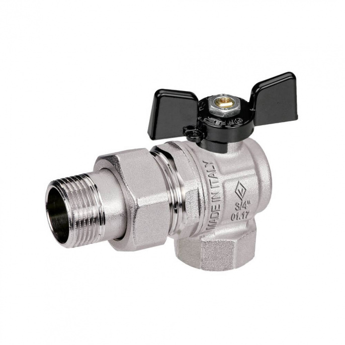 Кран шаровый угловой Bugatti New Jersey 1/2" НР-ВР, 994, полнопроходной, ручка-бабочка с разъемным соединением