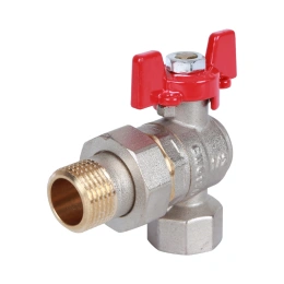 Кран шаровый угловой Rommer 1/2″ ВР-НР ручка-бабочка с разъемным соединением