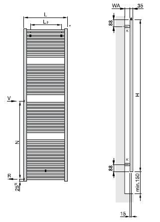 Полотенцесушитель водяной с боковым подключением Zehnder Toga TG-180-050-90-R/L (белый)