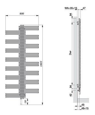 Электрический полотенцесушитель однорядный Zehnder Yucca YSEC-180-060/RD (хром)