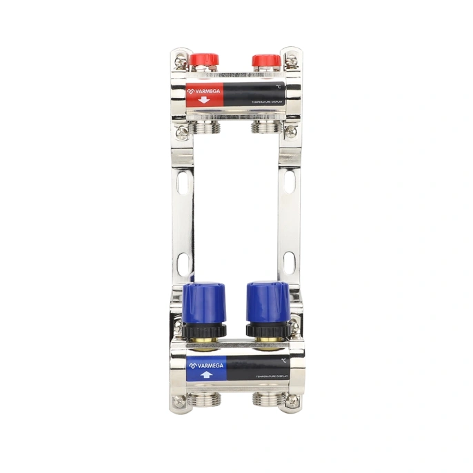 Коллекторная группа для отопления Varmega VM15802 ВР 1", на 2 контура 3/4" EK, латунь