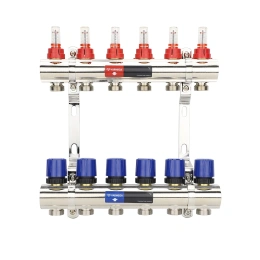Коллекторная группа с расходомерами Varmega VM15406 ВР 1″, на 6 контуров 3/4″ EK, латунь