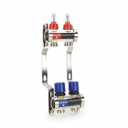 Коллекторная группа с расходомерами Varmega VM15402 ВР 1″, на 2 контура 3/4″ EK, латунь