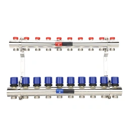 Коллекторная группа для отопления Varmega VM15810 ВР 1″, на 10 контуров 3/4″ EK, латунь
