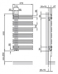 Электрический полотенцесушитель однорядный Zehnder Yucca Asymmetric YAEC-090-50/RD (хром)