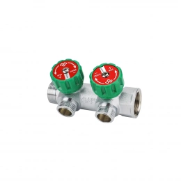 Коллектор регулирующий Varmega VM14602, 3/4″, на 2 выхода 1/2″, хромированный