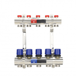 Коллекторная группа для отопления Varmega VM15805 ВР 1″, на 5 контуров 3/4″ EK, латунь